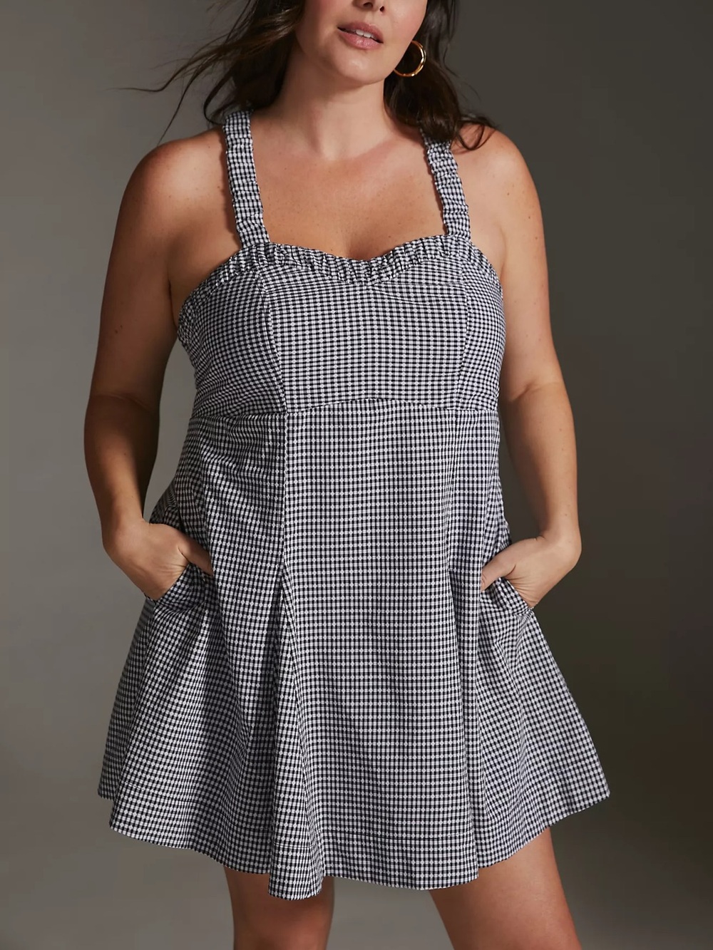 Anthropologie Maeve Women’s Gingham Black White Sweetheart Mini Dress Size 2X